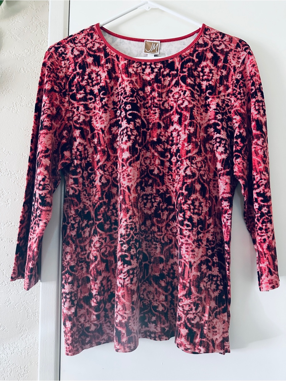 JM Collection Long Sleeve Top- Large- Pink and Black Print